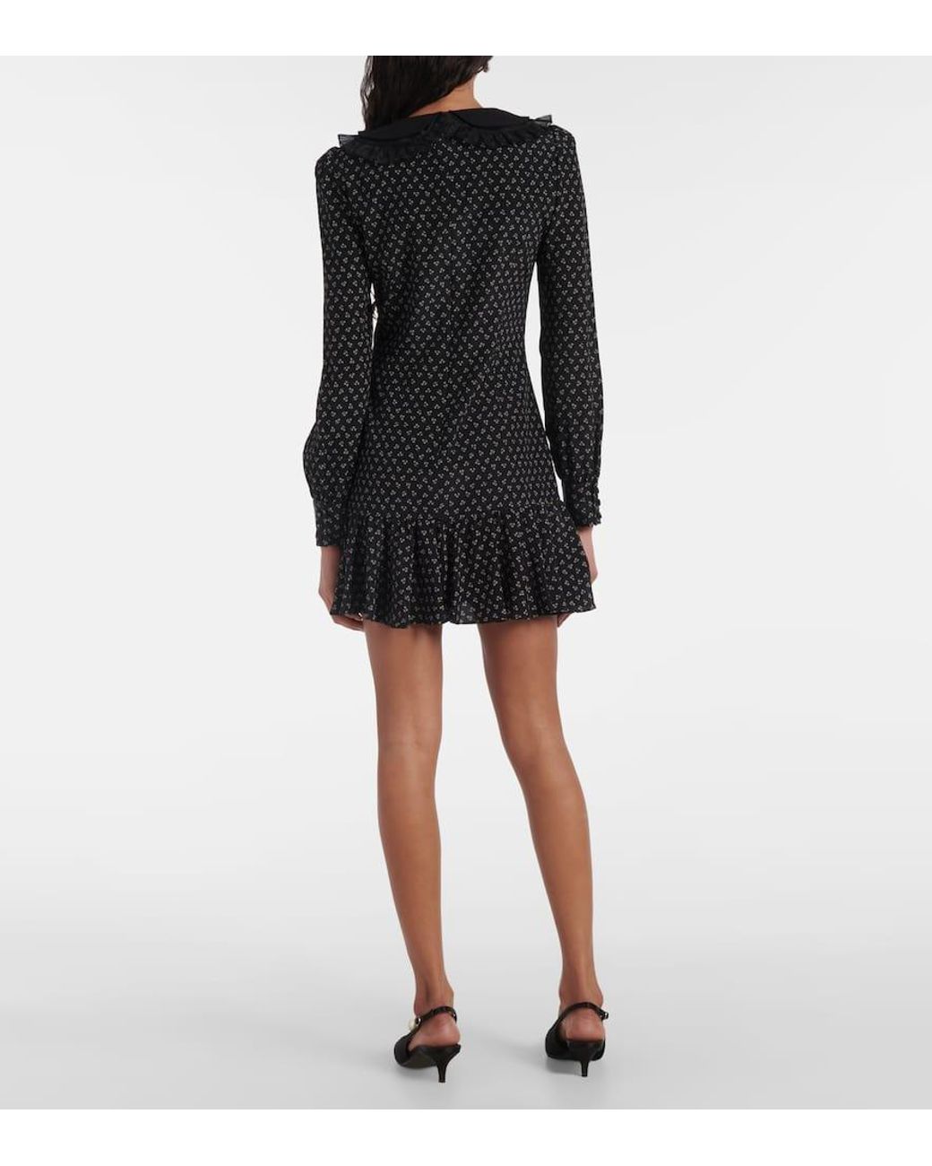 Alessandra Rich Black Floral Printed Silk Minidress