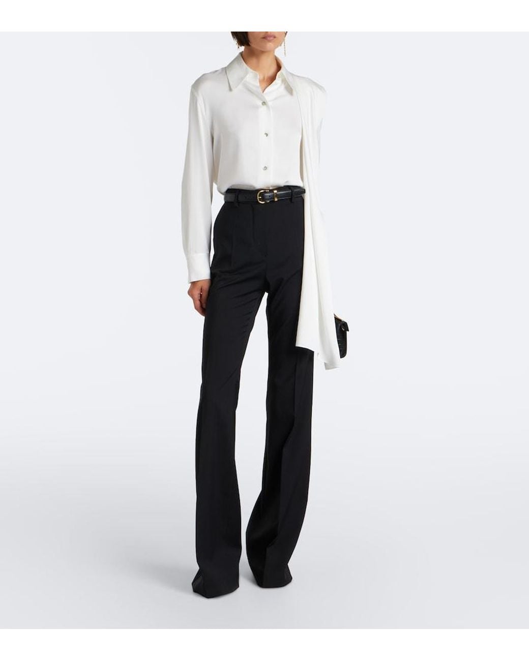 Vince White Draped Silk-Blend Satin Blouse