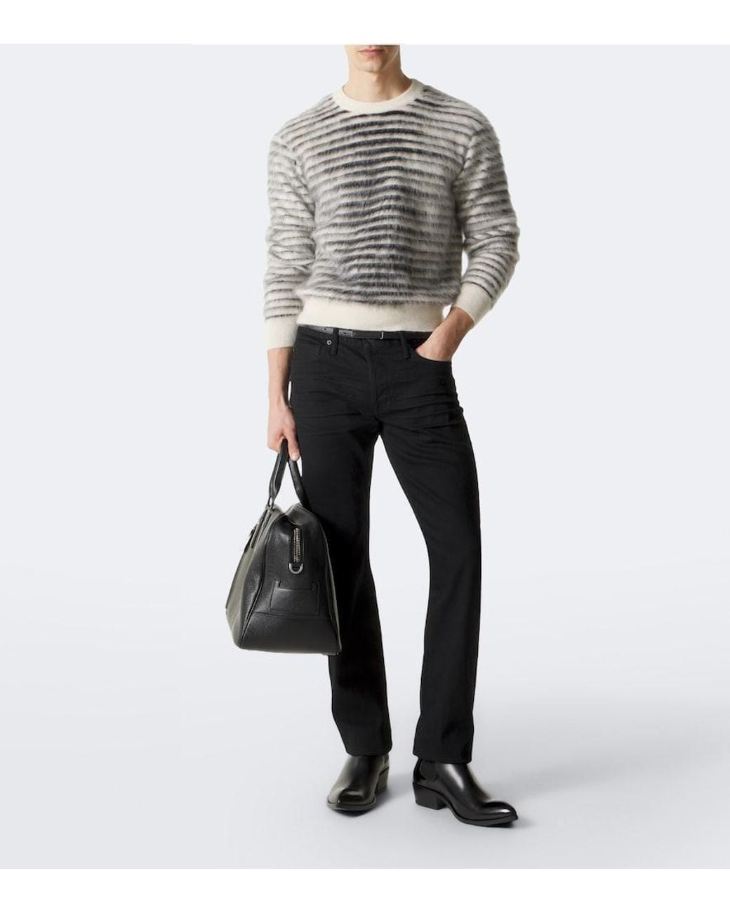 Tom Ford Gray Striped Mohair, Wool, And Silk-Blend Sweater for men