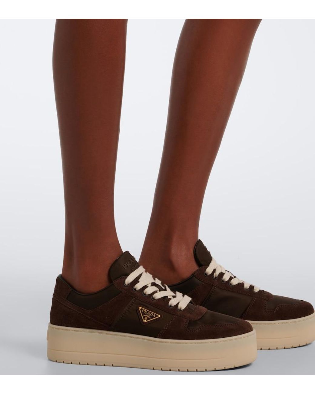 Prada Brown Downtown Bold Suede-Trimmed Platform Sneakers