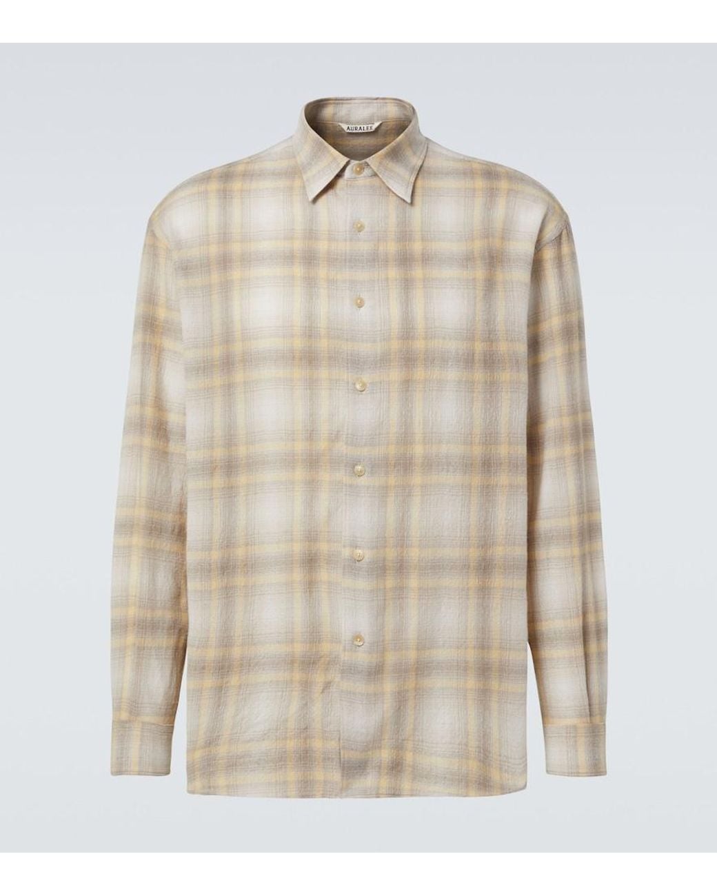 Auralee Natural Plaid Wool Shirt for men