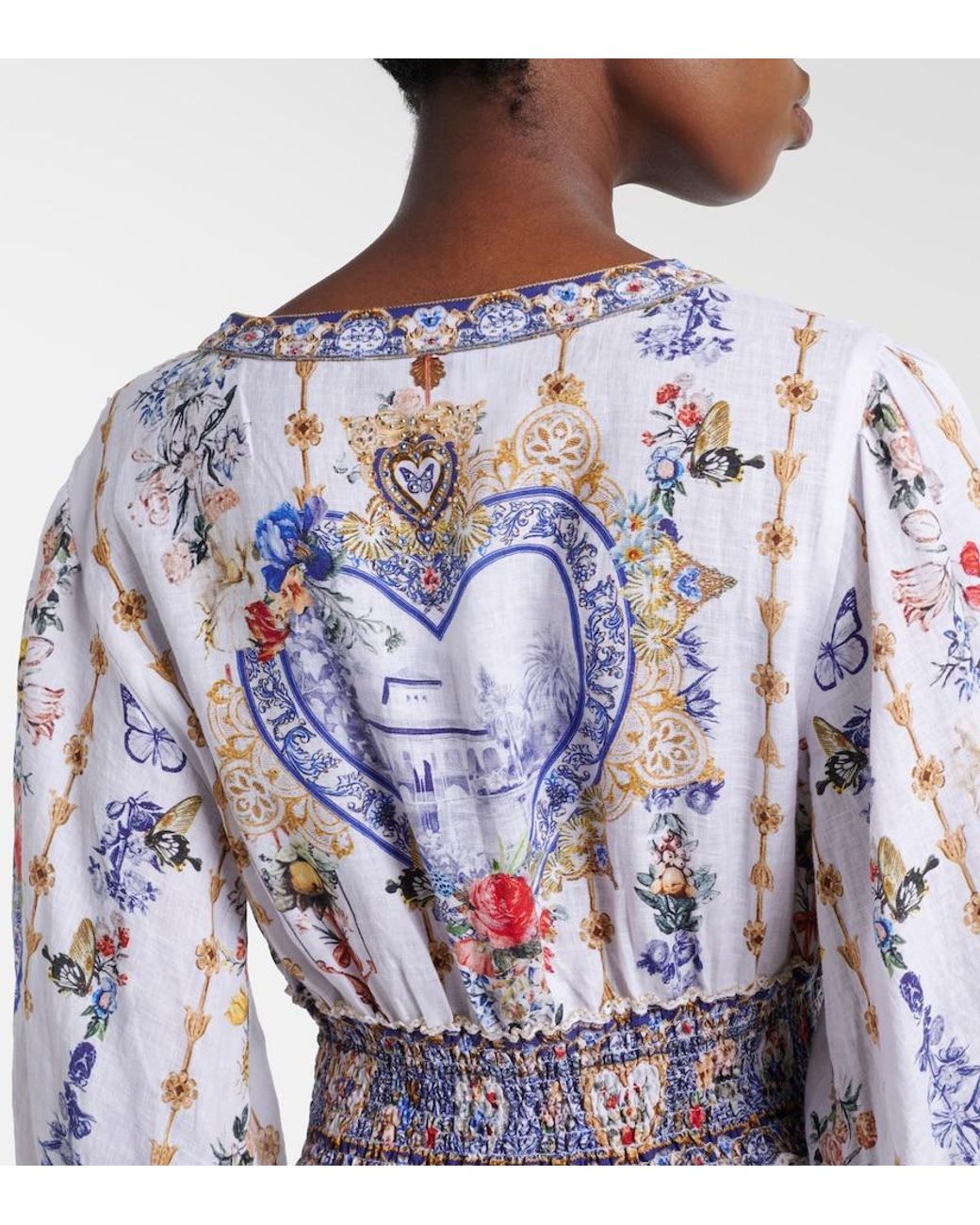 Camilla Blue Printed Linen Maxi Dress