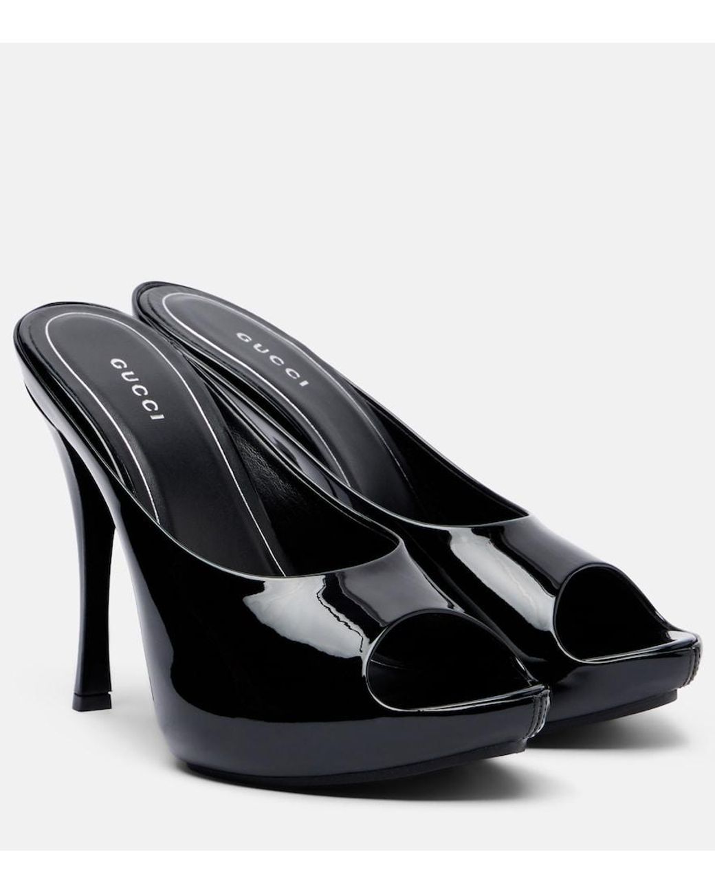 Gucci Black Viv Patent Leather Platform Mules