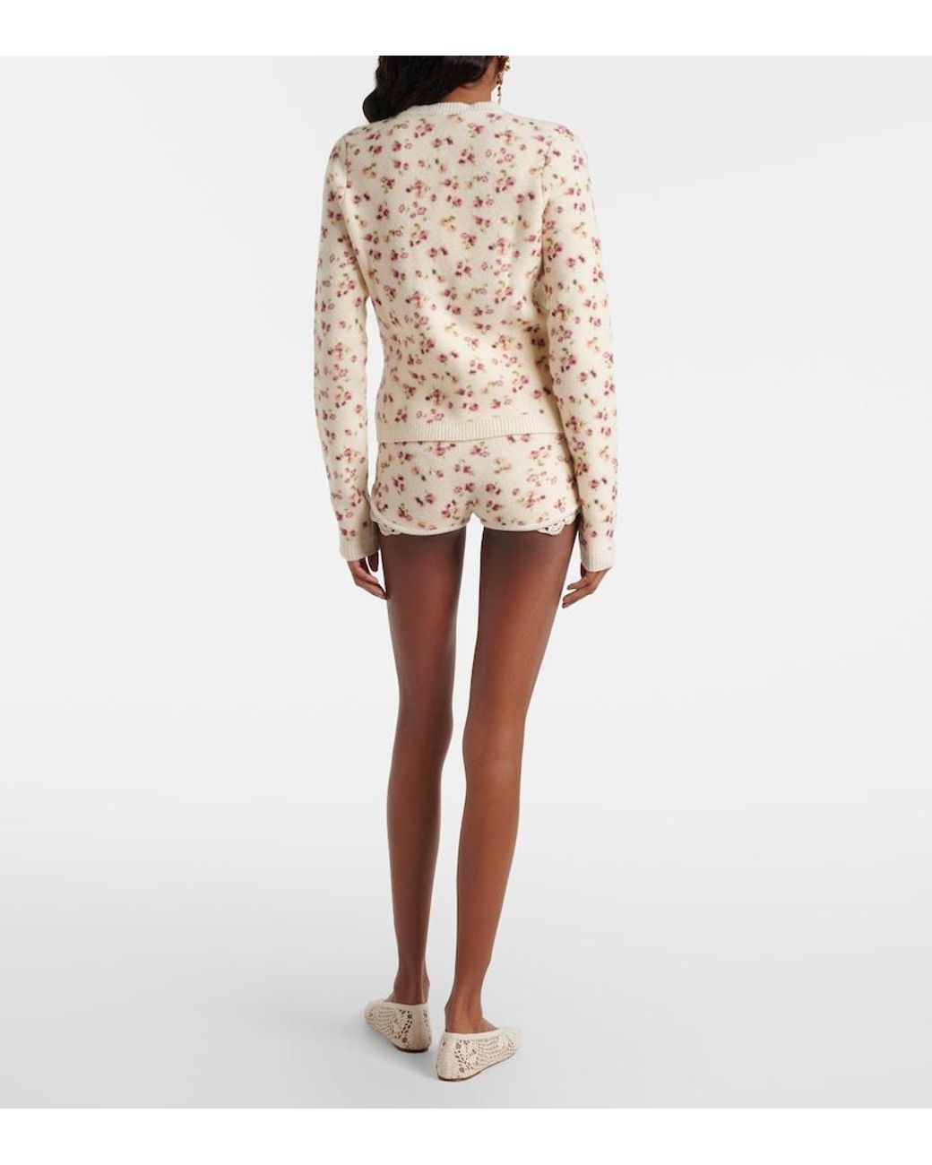 Magda Butrym Natural Floral Wool, Silk, And Cashmere Shorts