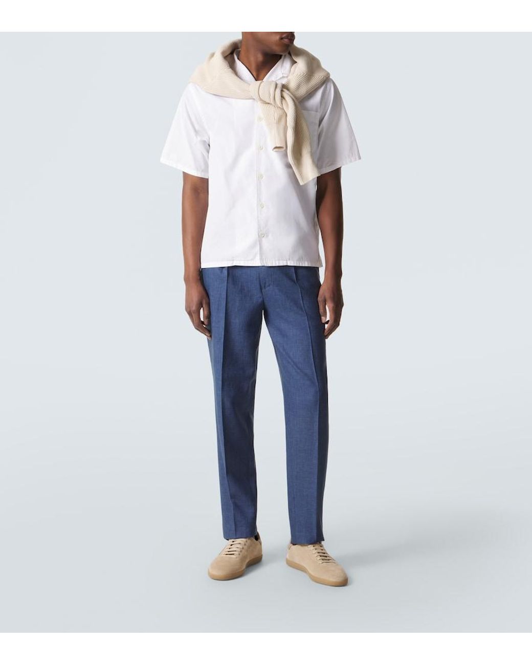 Zegna Blue Linen Slim Pants for men