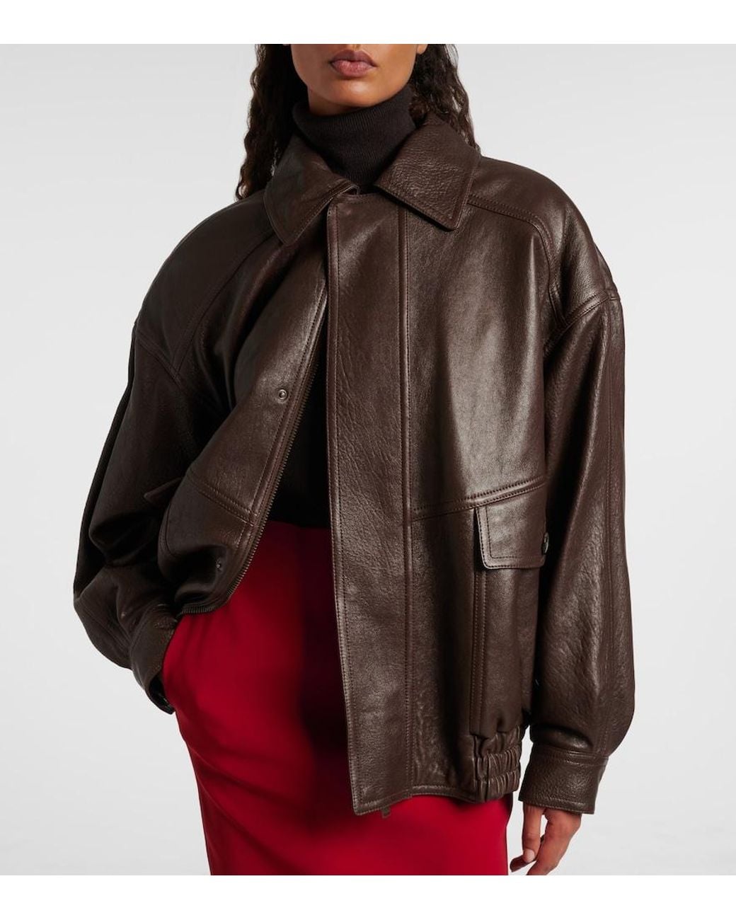 Saint Laurent Brown Leather Bomber Jacket