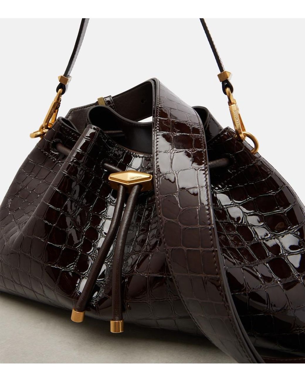 Jimmy Choo Black Cinch Medium Croc-Effect Leather Bucket Bag