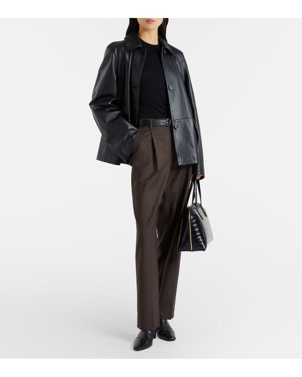 Totême Brown Pleated Wide-Leg Pants