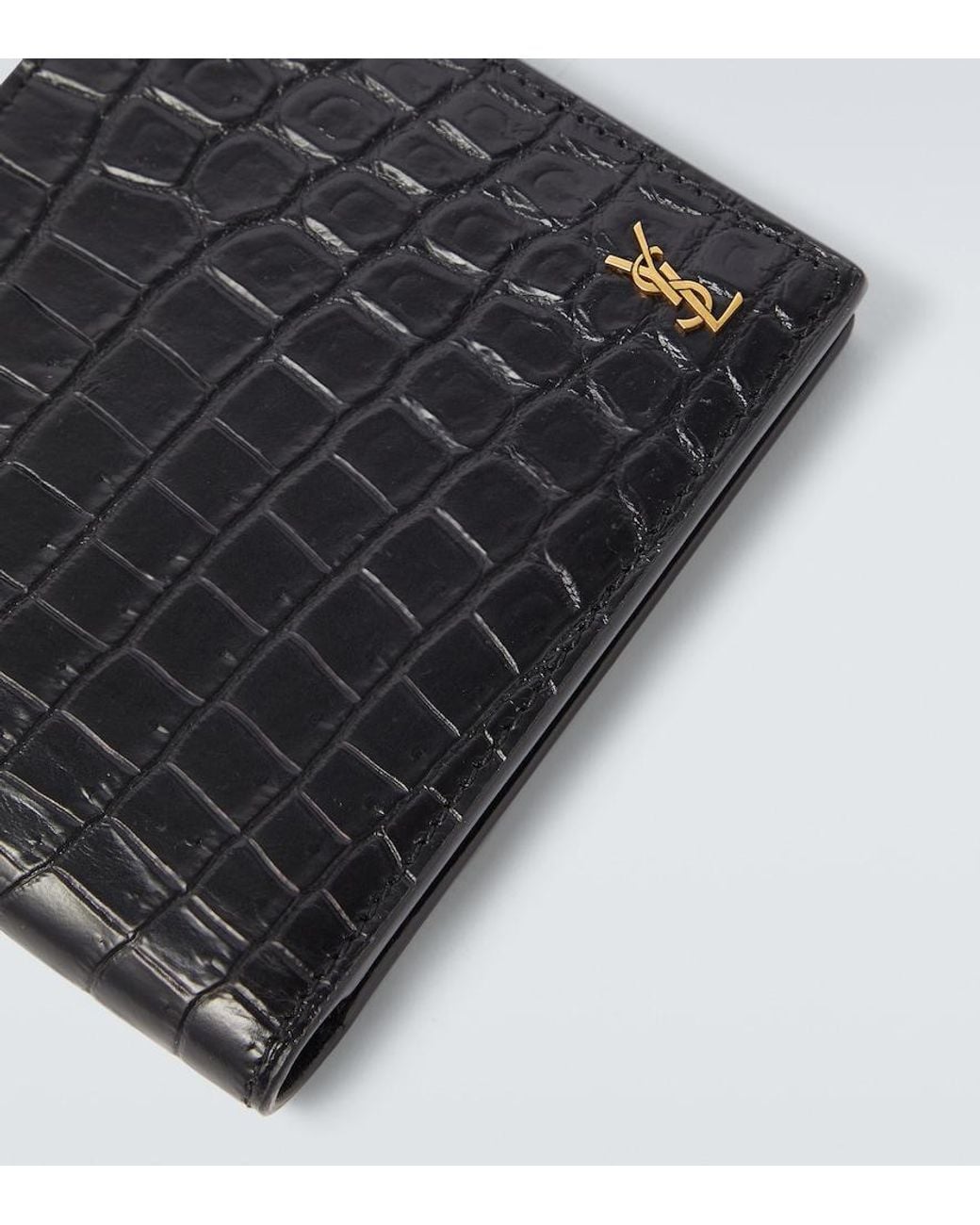 Saint Laurent Black Croc-Effect Leather Wallet for men