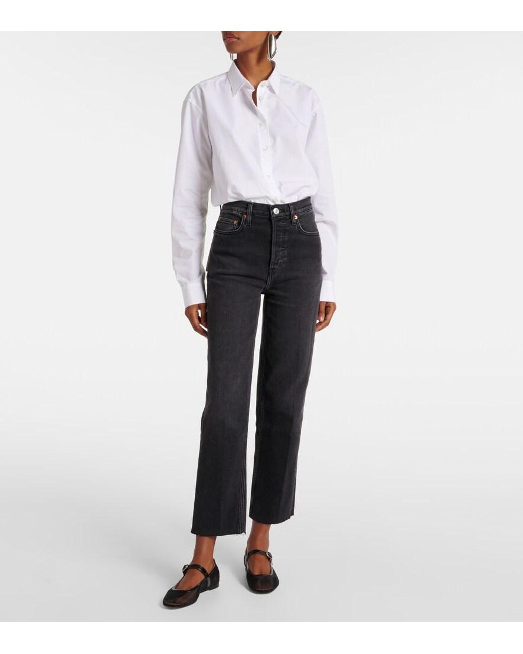 Re/done Black 70S Stove Pipe Straight Jeans