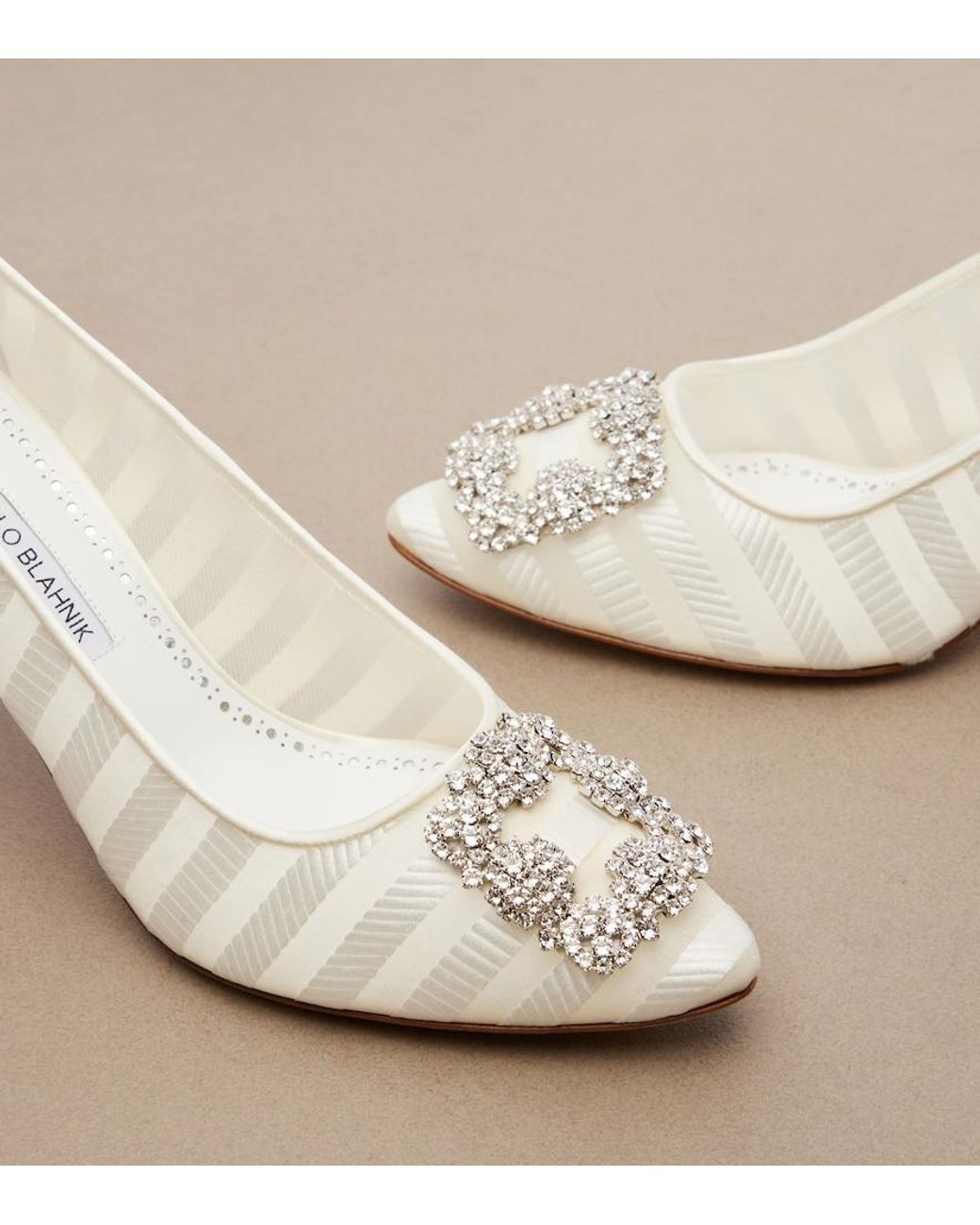 Manolo Blahnik White Hangisi Embellished Organza Pumps