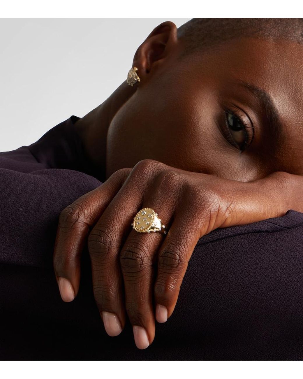 Yvonne Léon White Ring Plumetis Aus 9Kt Gelbgold (375/1000) Mit Diamanten