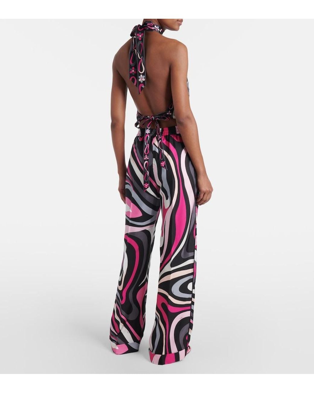 Emilio Pucci Red Marmo Silk Twill Straight Pants