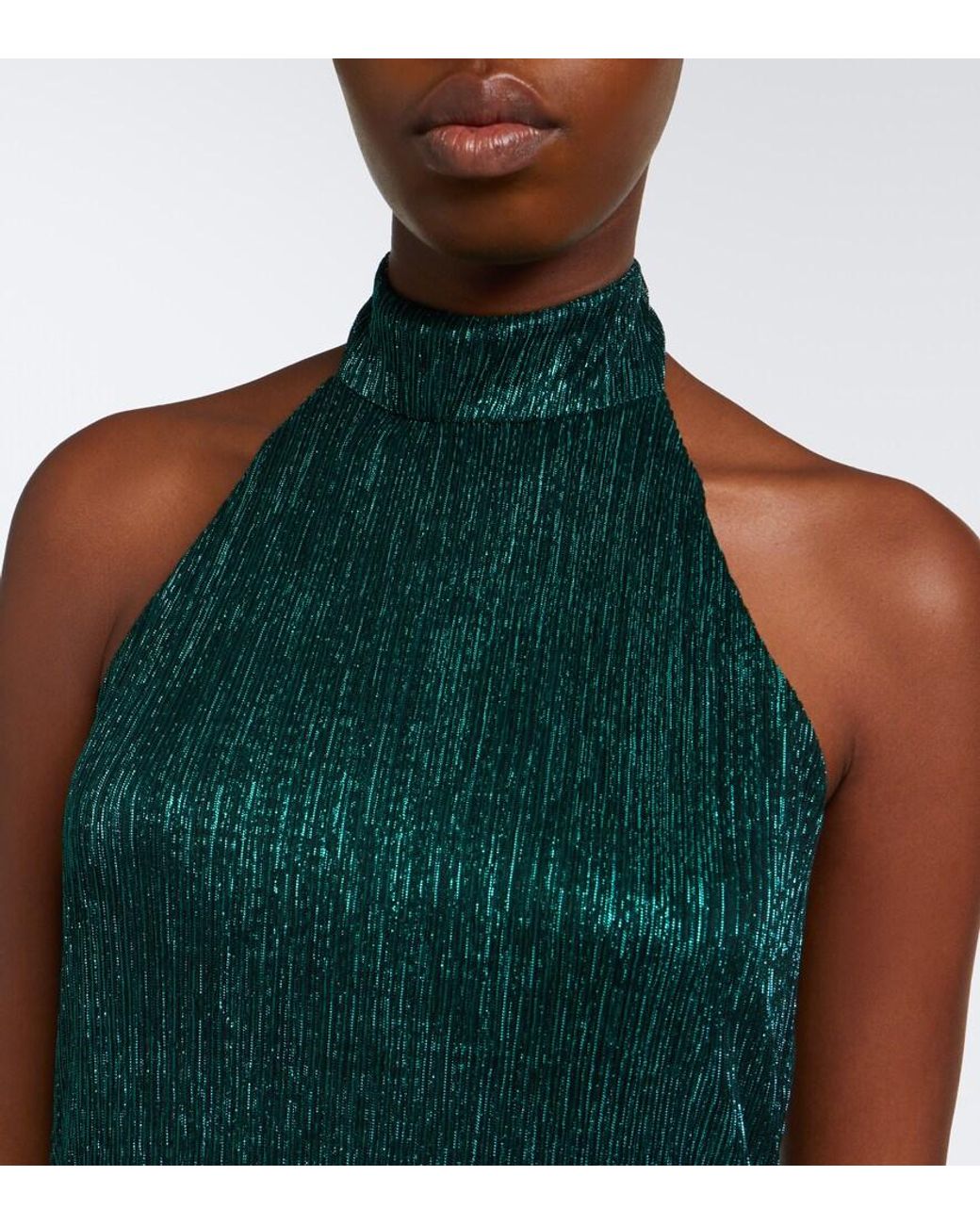 Cala De La Cruz Green Jeanne Halterneck Lame Gown