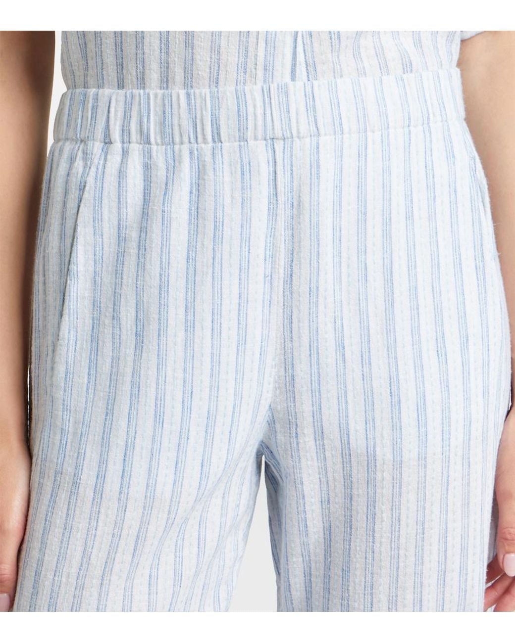 Velvet Blue Evony Cotton And Linen Wide-Leg Pants