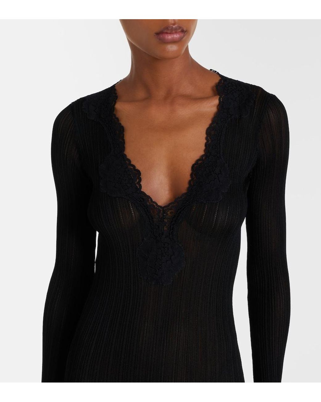 Valentino Garavani Black Ribbed-Knit Midi Dress