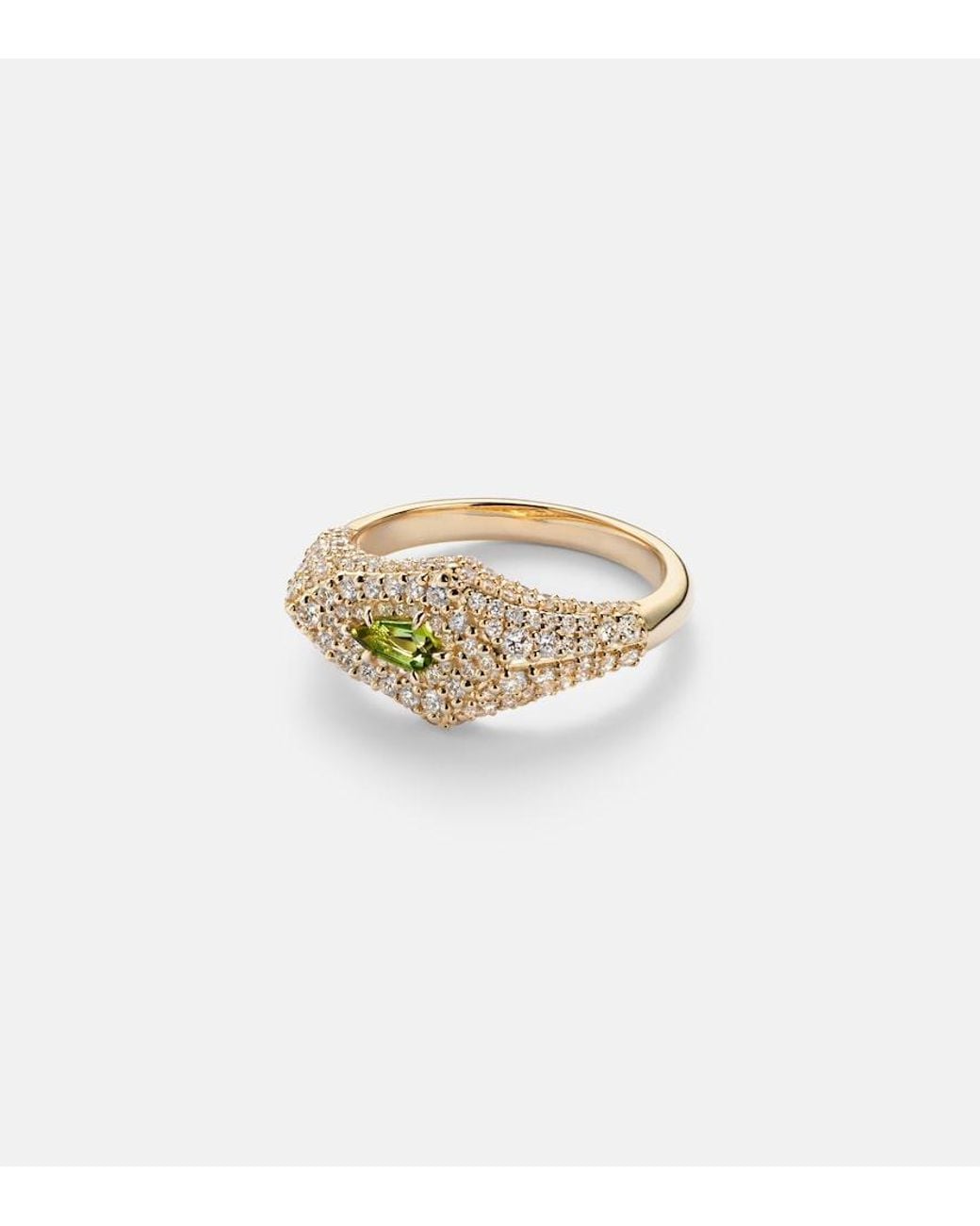 STONE AND STRAND White Shield 14Kt Ring With Diamonds And Tourmaline
