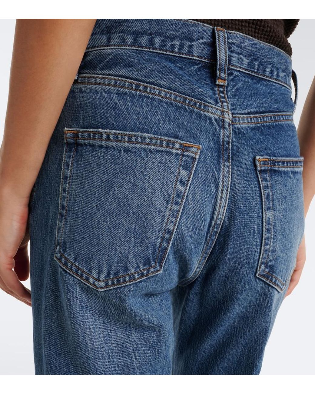 FRAME Blue The Vertical Distressed Straight Jeans