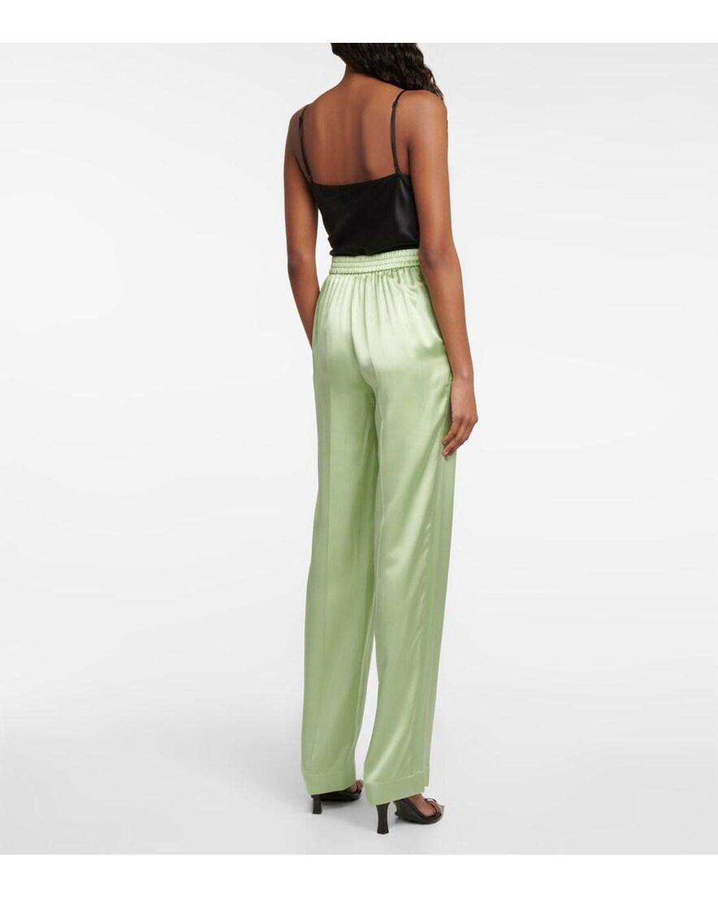 Pantalon Droit Tova En Satin De Soie Joseph en coloris Green