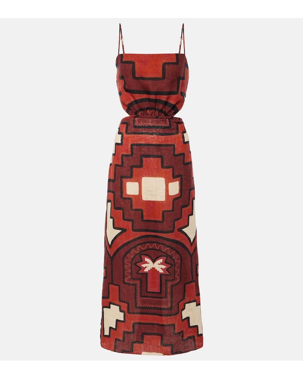 Johanna Ortiz Red Espejismo Selvático Linen Dress
