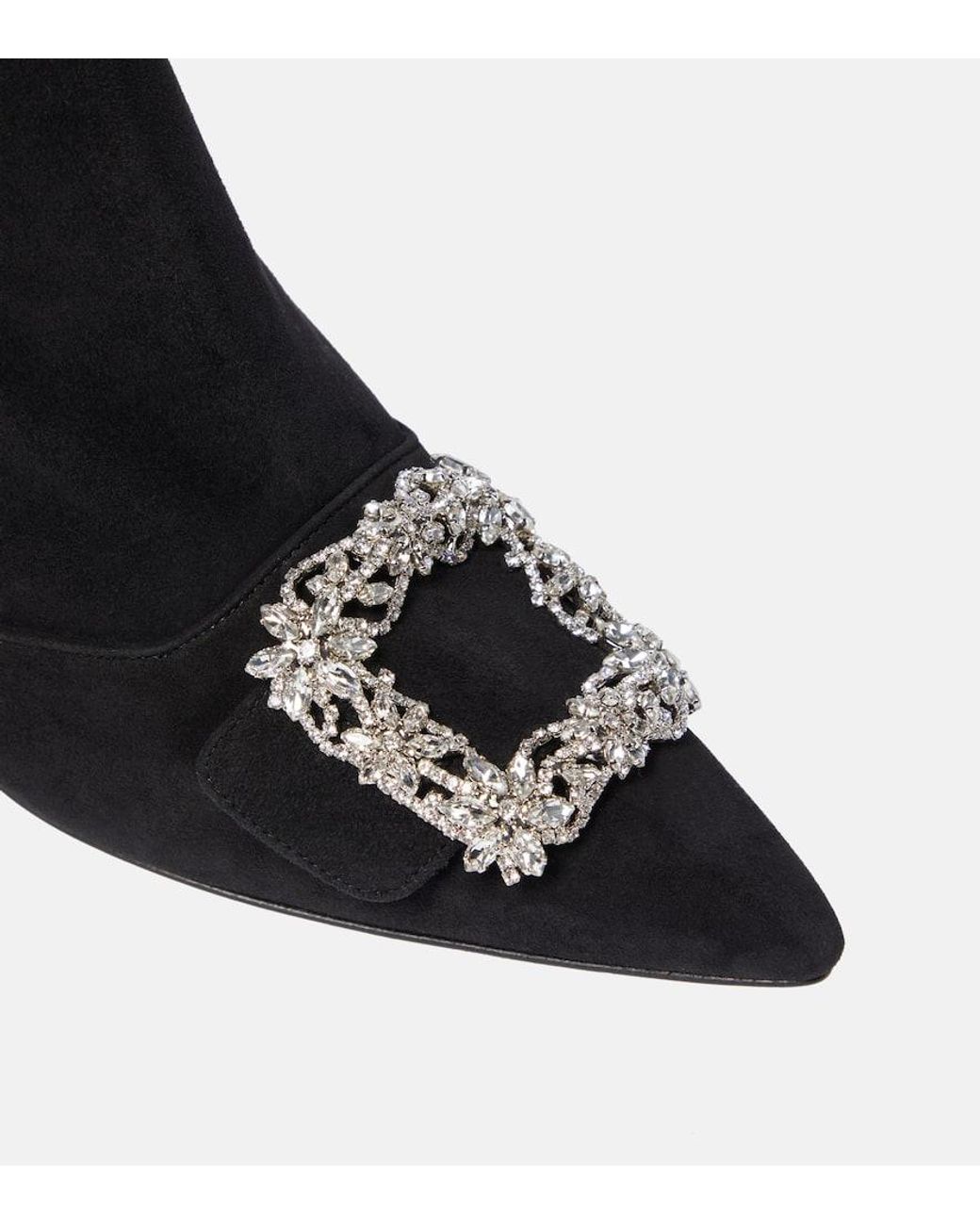 Manolo Blahnik Baylow Embellished Suede Ankle Boots in Black