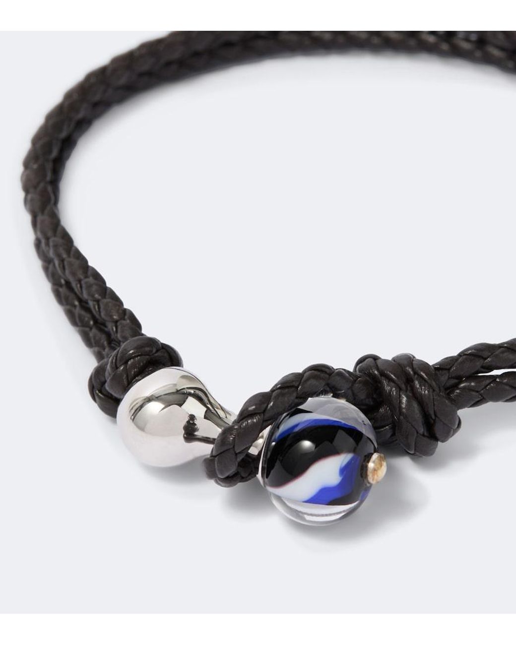 Bottega Veneta White Knot Sterling And Leather Bracelet for men