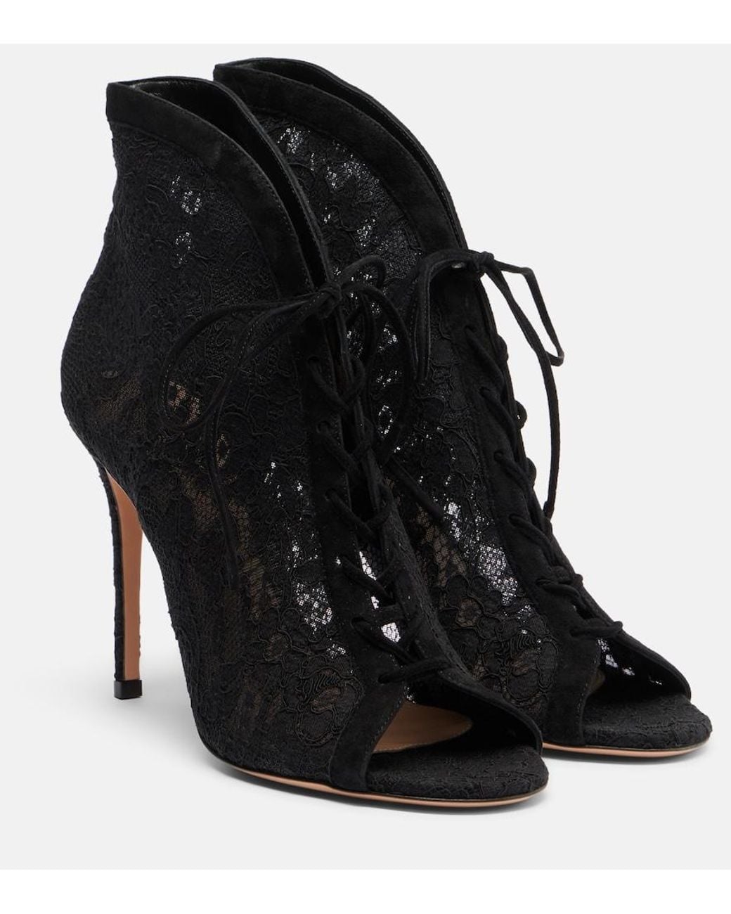 Gianvito Rossi Black Suede-Trimmed Lace Pumps
