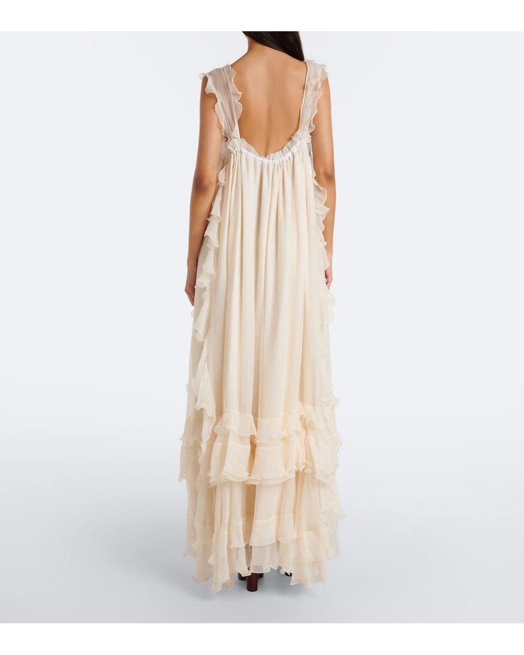 Chloé White Ruffled Silk Muslin Maxi Dress