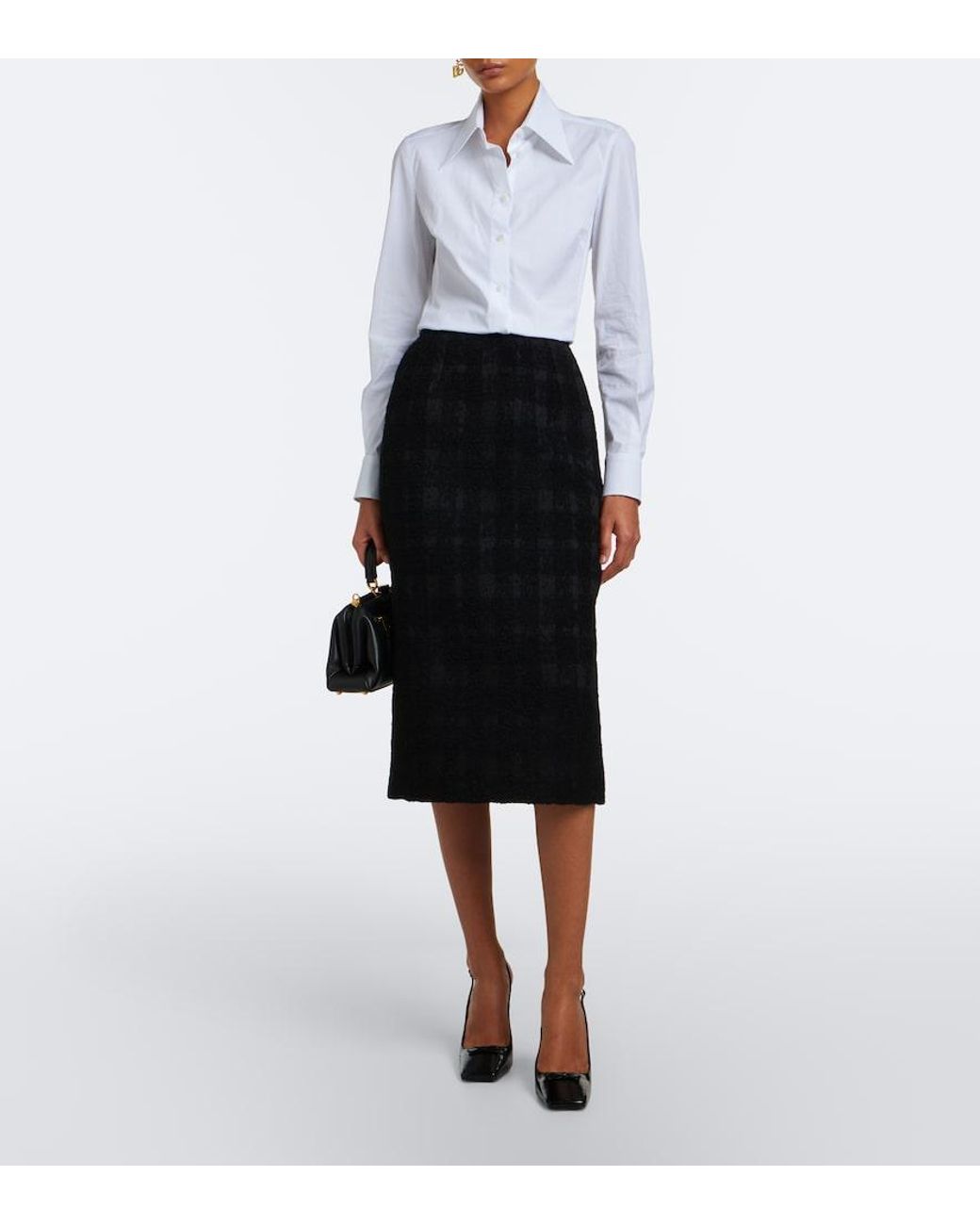 Dolce & Gabbana Black Checked Boucle Pencil Skirt