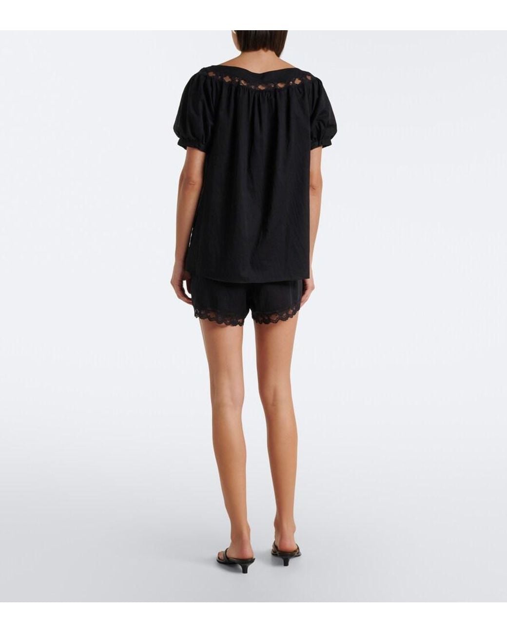 Posse Black Marilyn Lace-Trimmed Cotton Shorts