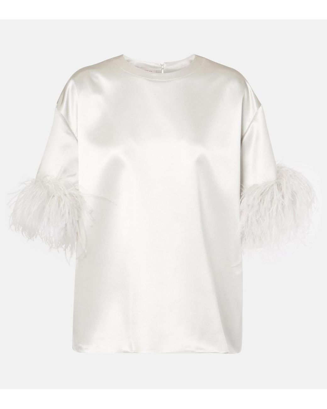 Valentino Garavani White Feather-Trimmed Silk Satin Top