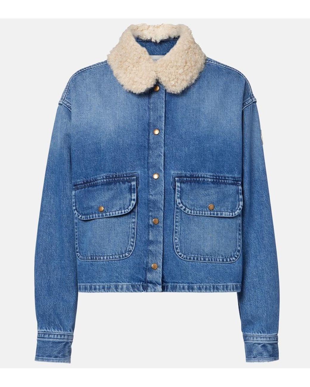 Moncler Blue Teddy-Trimmed Denim Shirt