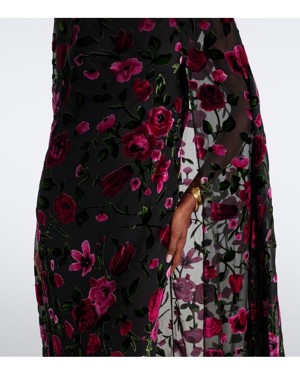 Rodarte Red Caped Floral Devore Velvet Gown
