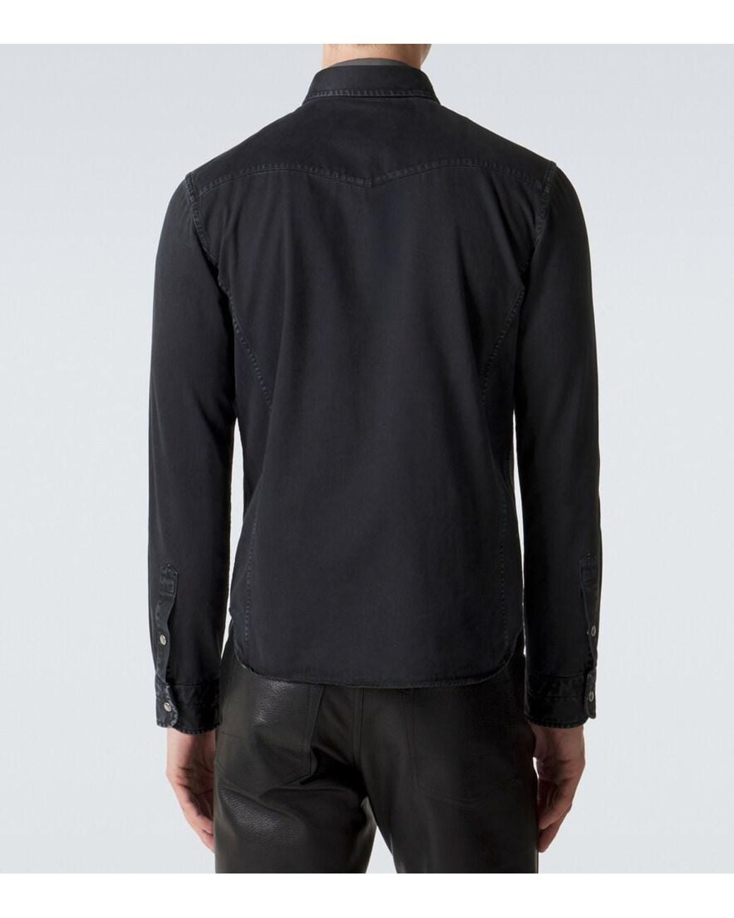Tom Ford Blue Cotton Twill Western Shirt for men