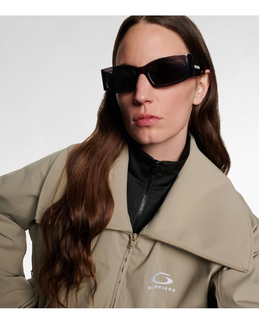 Balenciaga Gray Logo Rectangular Sunglasses