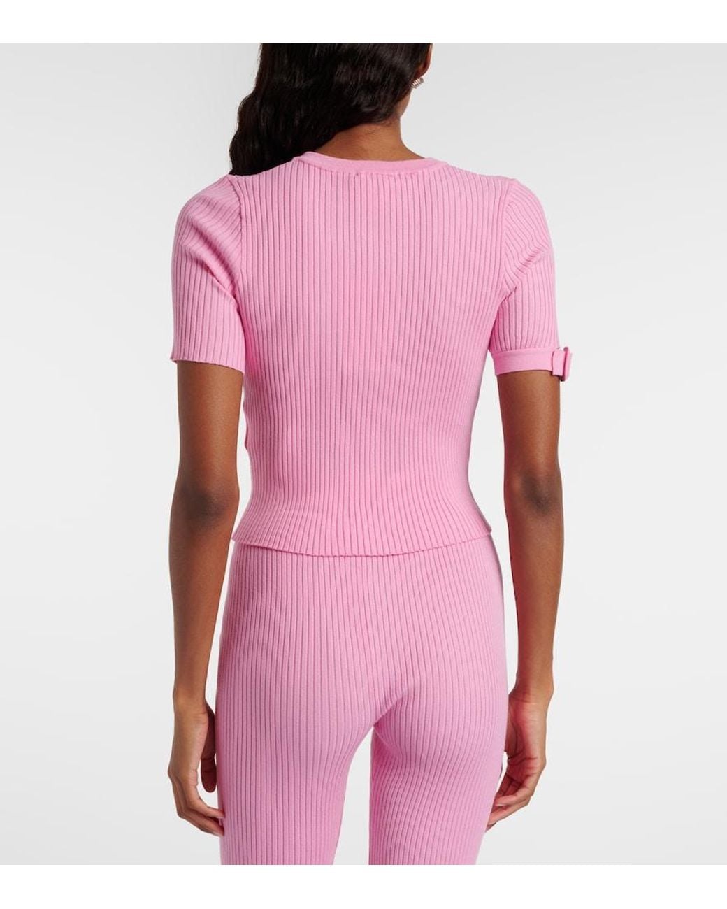 Courreges Pink Logo Ribbed-Knit Crop Top
