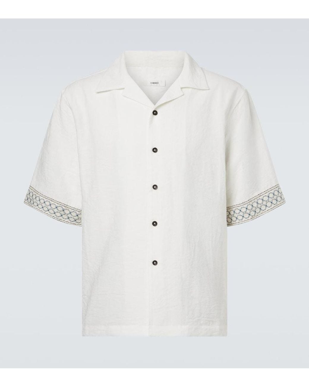 Commas White Crochet-Trimmed Bowling Shirt for men