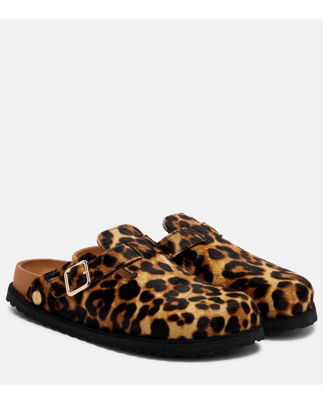 Birkenstock Brown Boston Leopard-Print Calf Hair Clogs