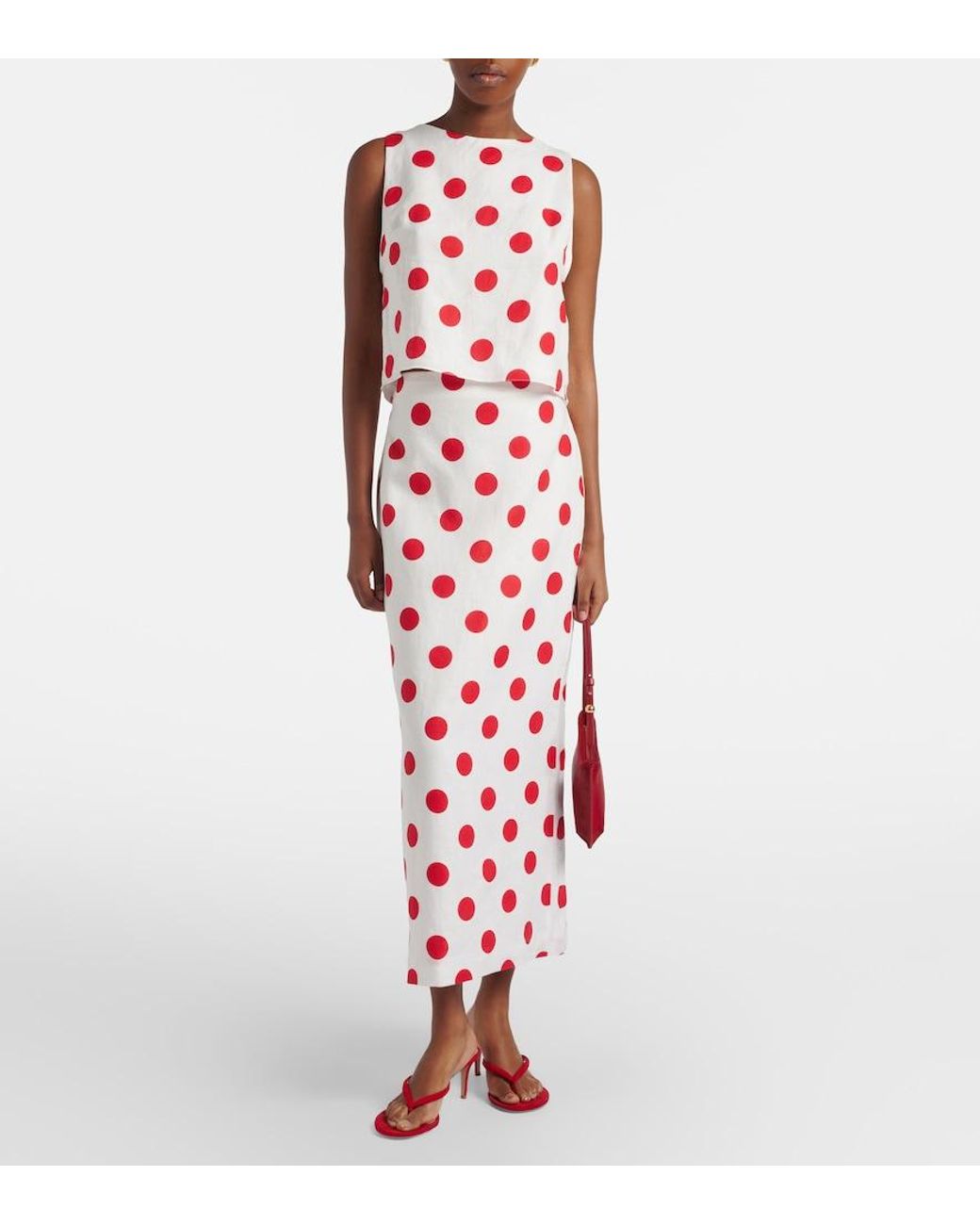 Cala De La Cruz Red Avelino Polka-Dot Linen Crop Top