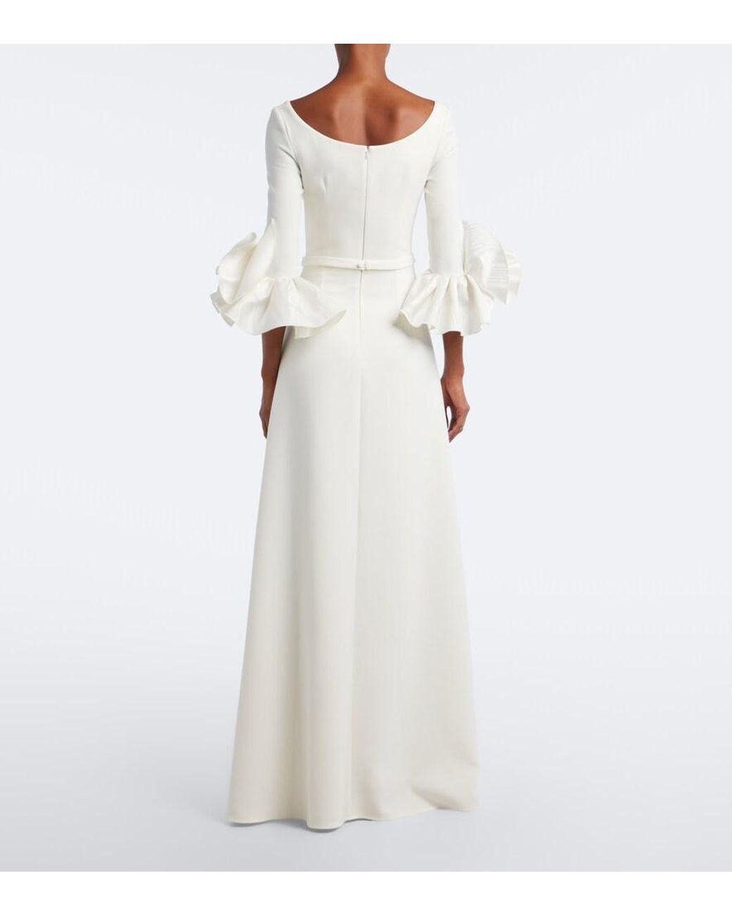 Safiyaa White Belisa Belted Ruffled Crepe Gown