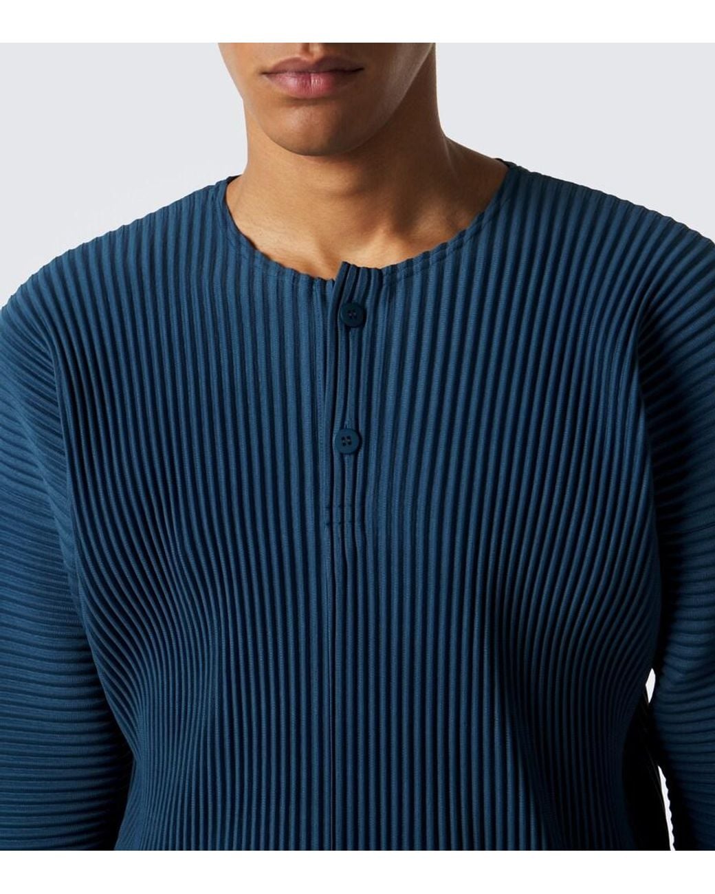 Homme Plissé Issey Miyake Blue Monthly Colors: September Pleated Henley Shirt for men