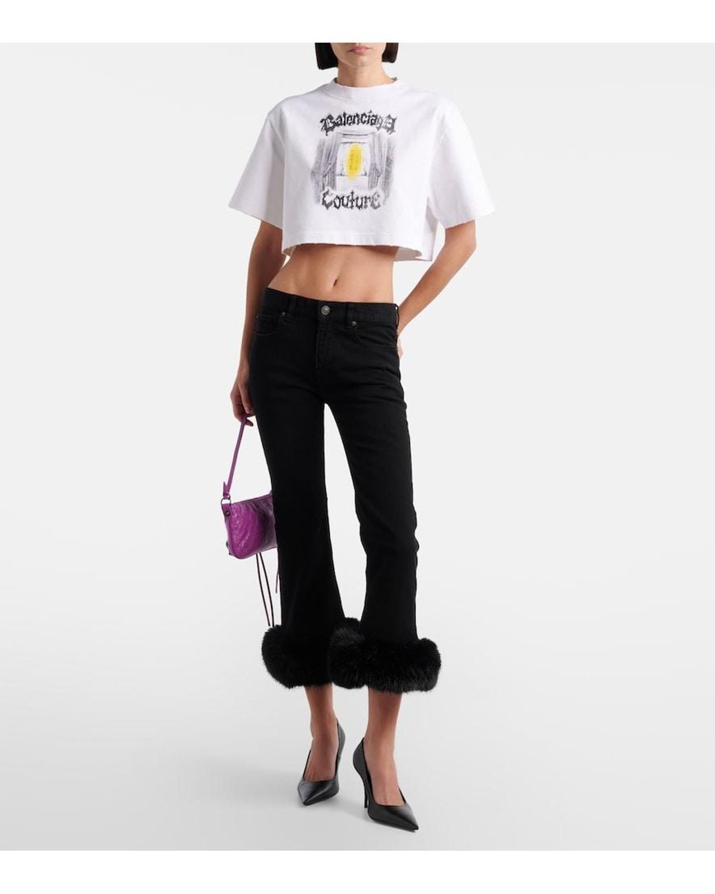 Balenciaga White Bedrucktes T-Shirt Aus Baumwoll-Jersey