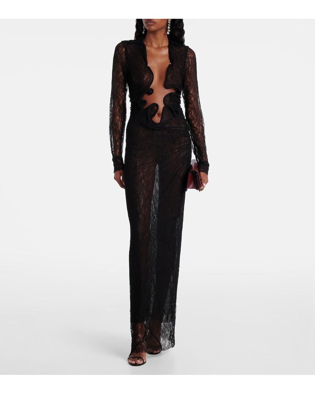 Christopher Esber Black Venus Sheer Lace Gown