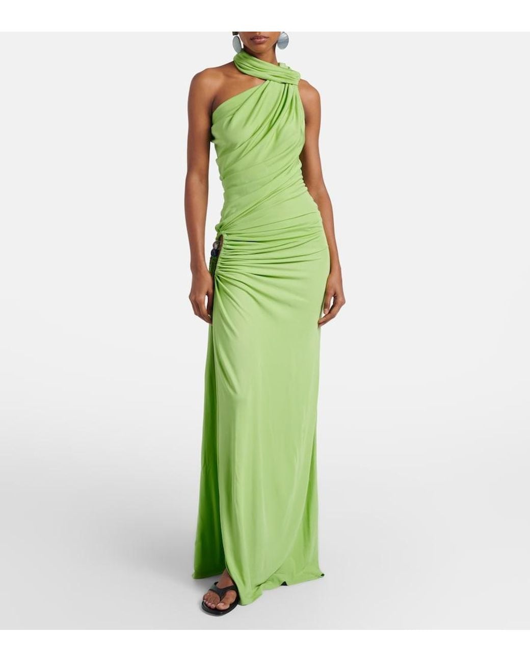 Christopher Esber Green Cutout Embellished Draped Maxi Dress