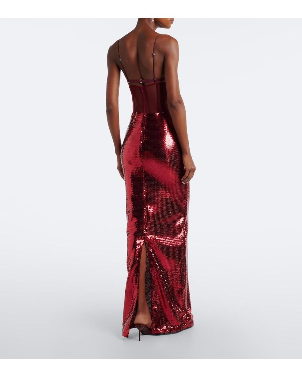 Nensi Dojaka Red Sequined Cutout Gown