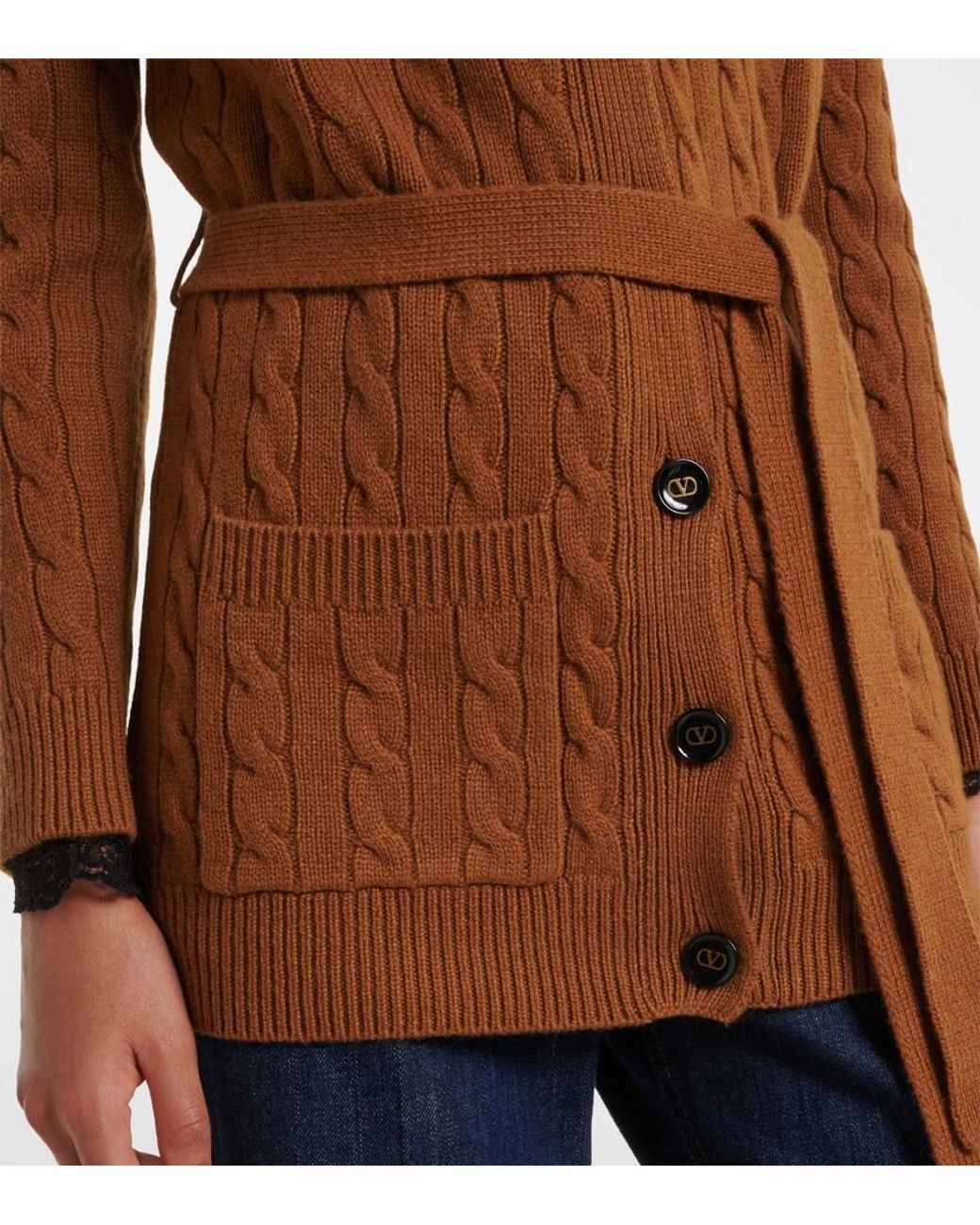 Valentino Garavani Brown Cable-Knit Cashmere Cardigan
