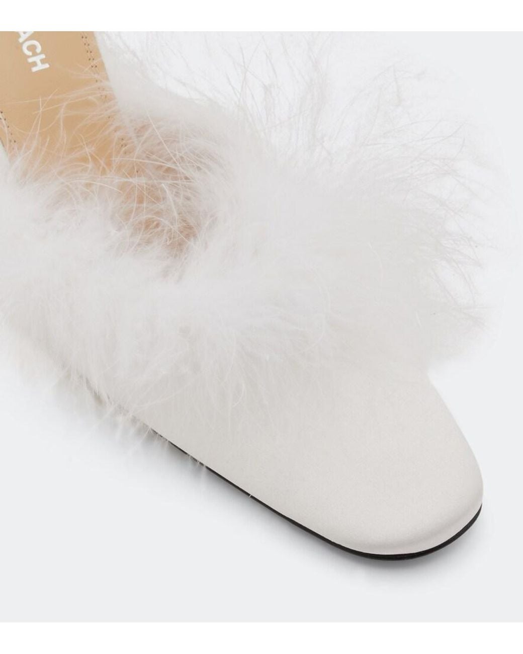 Mach & Mach White Bridal Feather-Trimmed Mules