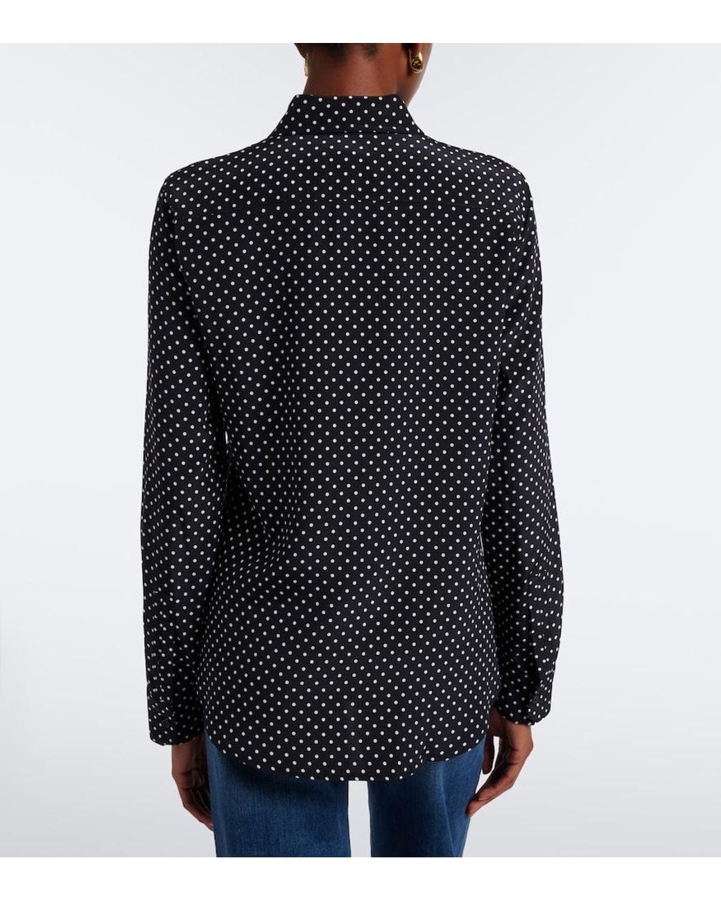 Nili Lotan Blue Gana Polka-Dot Silk Shirt