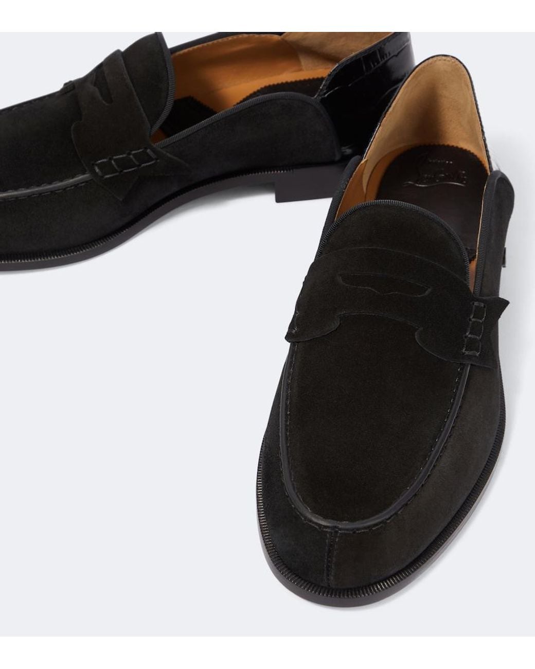 Christian Louboutin Black Penny No Back Suede And Croc-Effect Loafers for men