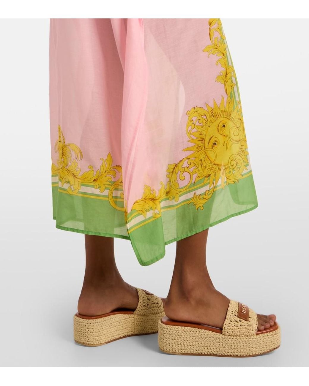 Versace Yellow Printed Cotton And Silk Voile Kaftan